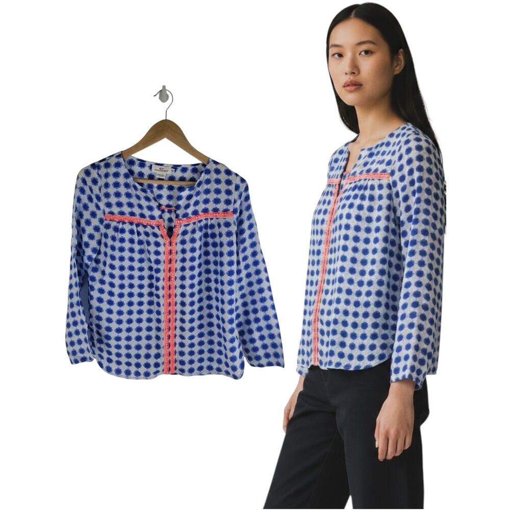 Vineyard Vines Silk Blouse V Neck Long Sleeve Size XXS